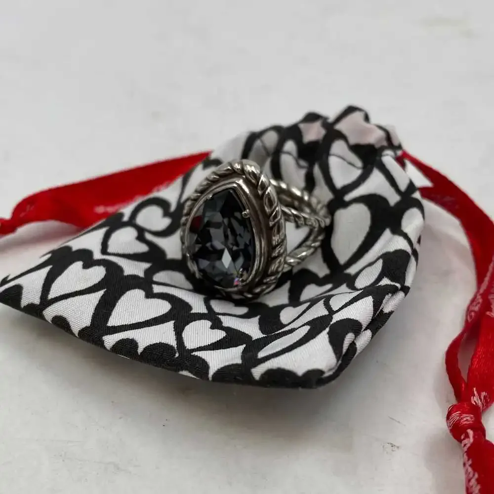 Brighton Silver Gray Teardrop Large Crystal Ring | OS Regular